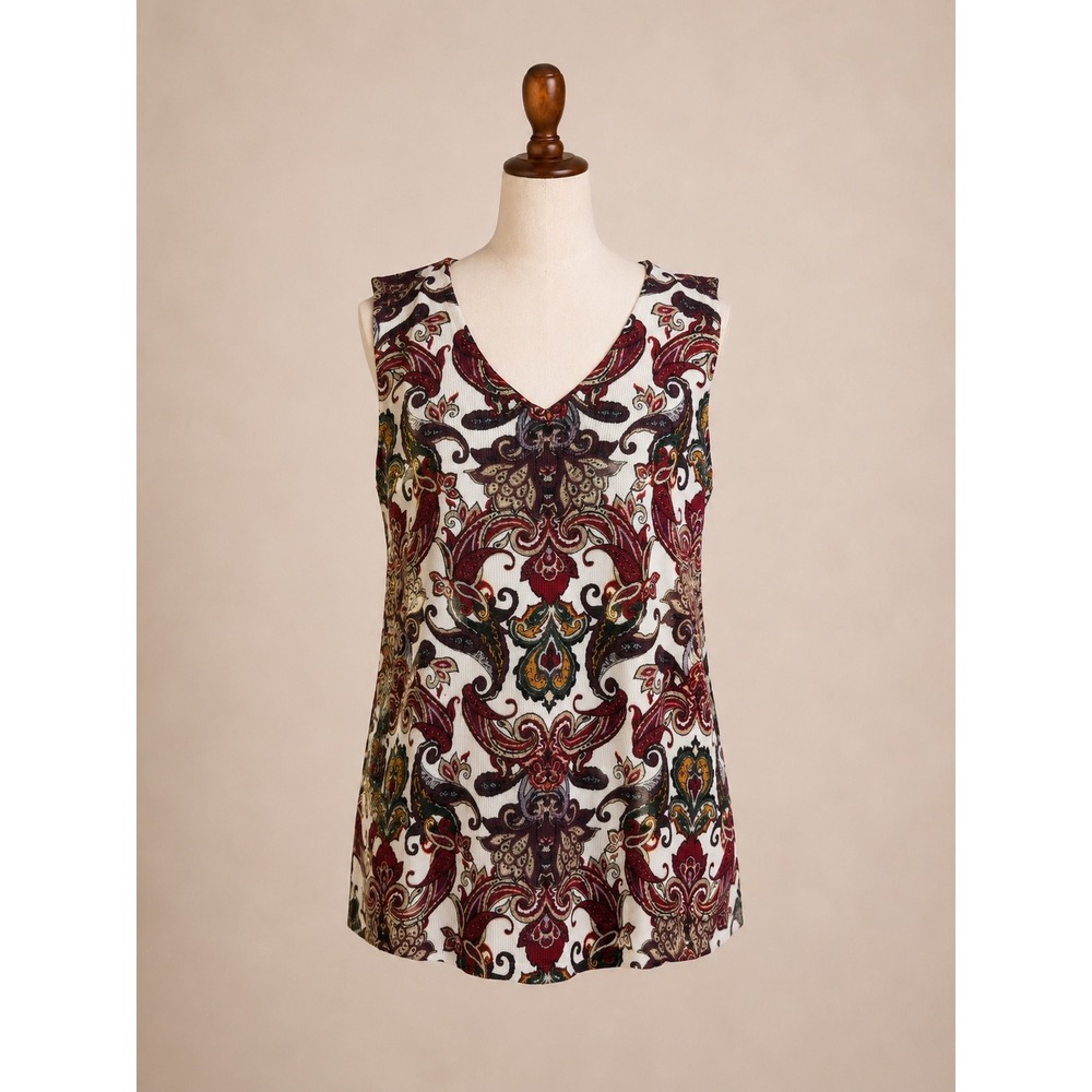 Chicos Whimsigoth Tapestry Paisley V Neck Tank Top Dark Romantic Festival Shell - Picture 4 of 8